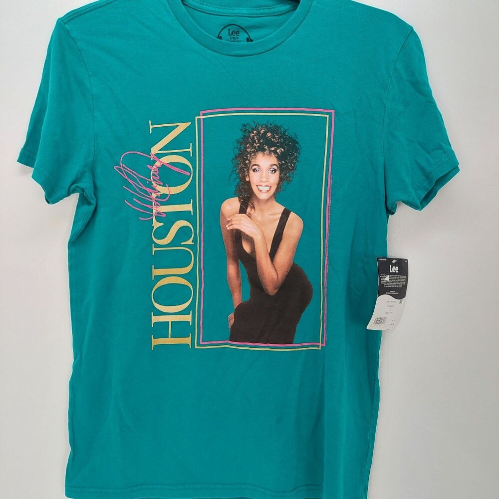 NWT Whitney Houston Graphic Tee By Lee‎ Classic Fit 100% Cotton Size S Teal